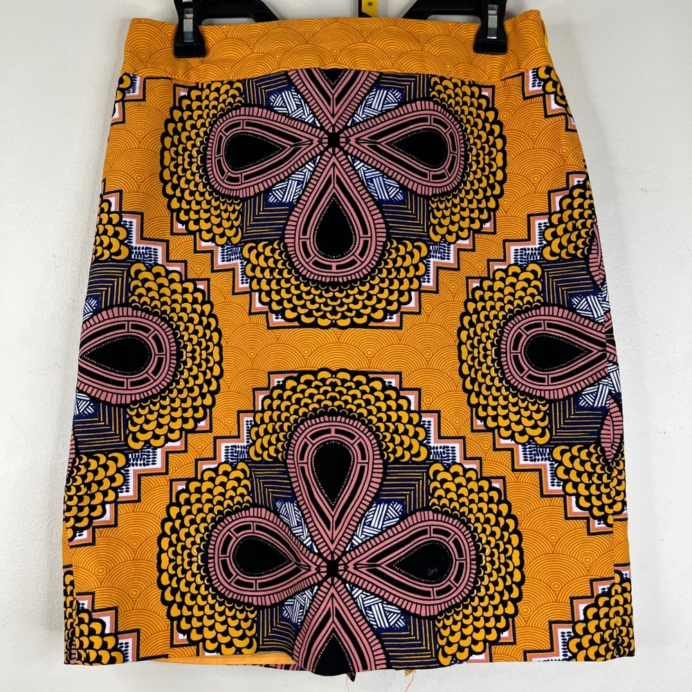 Maeve Anthropologie Mini Skirt Womens 8 Orange Yellow Geometric Print Medallion